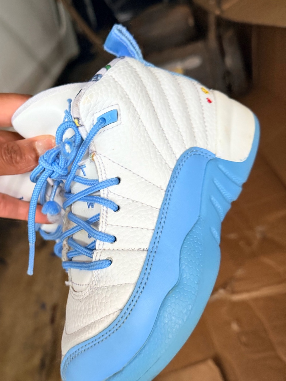 12C Kids White and Light Blue Basketball Sneakers